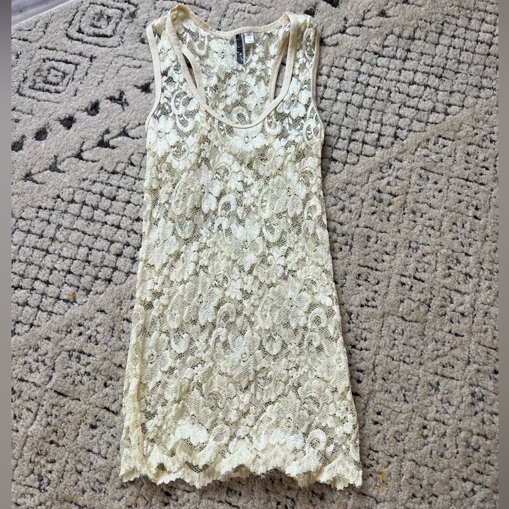 BKE Lace Tank Top - Cream Size Small